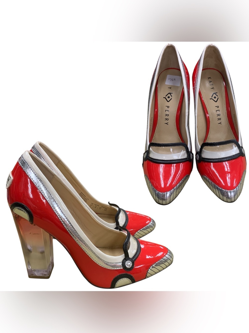 Katy Perry Collections Red Patent Block Heel Pumps S5